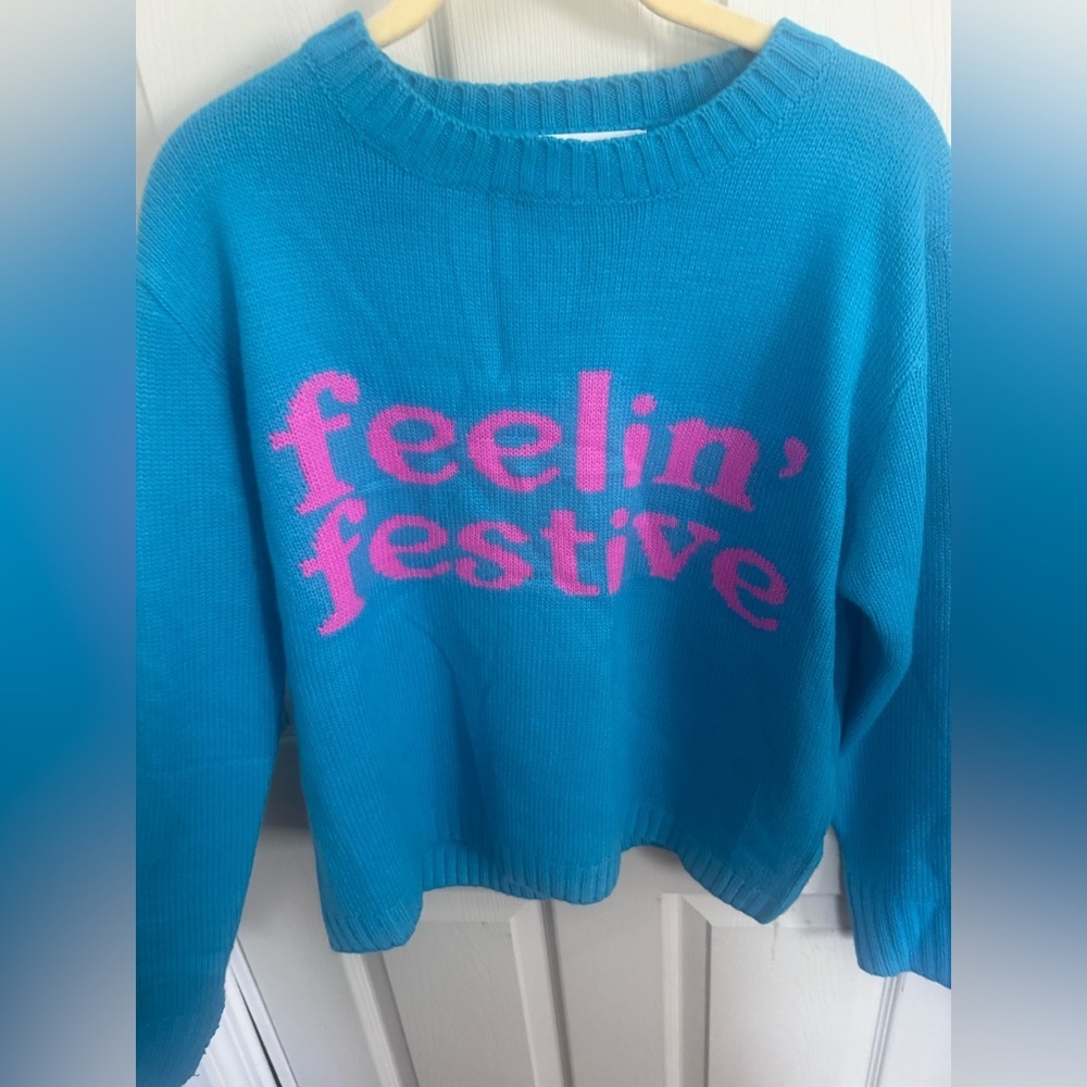 Panache Apparel FEELIN' FESTIVE SWEATER - BLUE Small - Picture 5 of 10